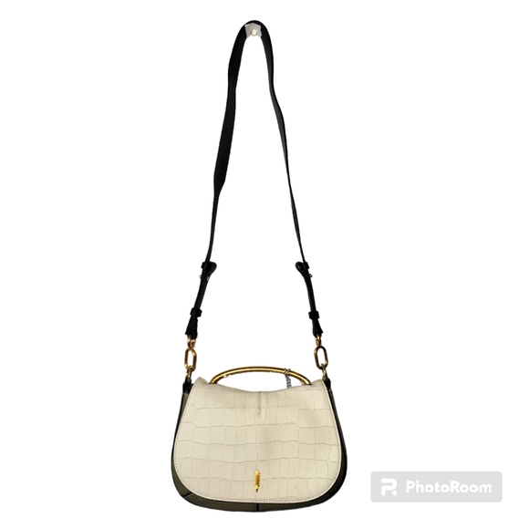 THACKER Leather Nola Shoulder/Crossbody Bag, Flap over, White/Taupe, NWT - Picture 6 of 16